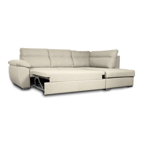 Divano letto angolare Kendall III con penisola contenitore destro in tessuto Barrel 04 beige