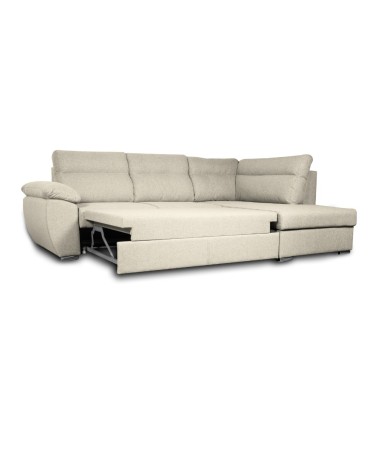 Divano letto angolare Kendall III con penisola contenitore destro in tessuto Barrel 04 beige