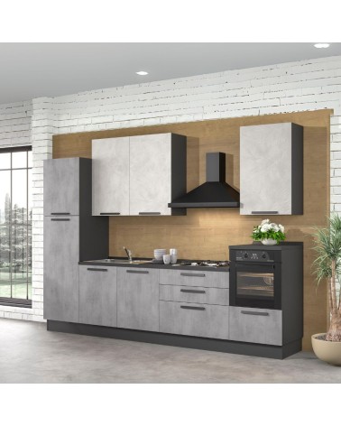 Cucina Sinki reversibile 330x216/240 H con cassa colore antracite basi ossido e pensili spatolato con lavastoviglie