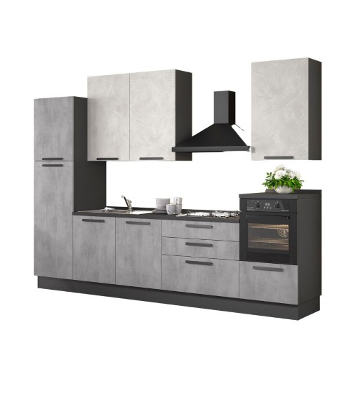 Cucina Sinki reversibile 330x216/240 H con cassa colore antracite basi ossido e pensili spatolato con lavastoviglie
