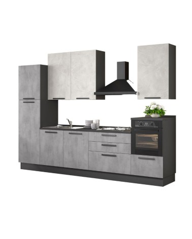 Cucina Sinki reversibile 330x216/240 H con cassa colore antracite basi ossido e pensili spatolato con lavastoviglie