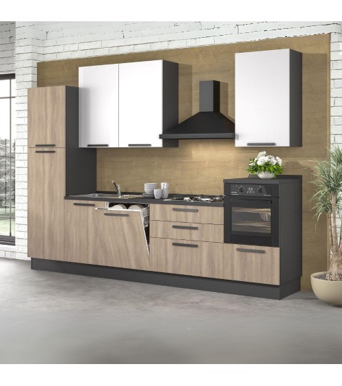 Cucina Sinki reversibile 330x216/240 H con cassa colore antracite basi gordon e pensili bianco con lavastoviglie