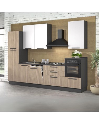 Cucina Sinki reversibile 330x216/240 H con cassa colore antracite basi gordon e pensili bianco con lavastoviglie