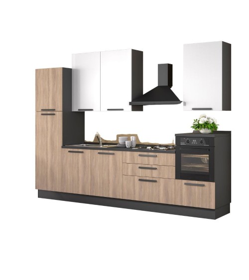 Cucina Sinki reversibile 330x216/240 H con cassa colore antracite basi gordon e pensili bianco con lavastoviglie