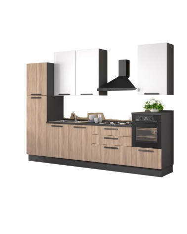 Cucina Sinki reversibile 330x216/240 H con cassa colore antracite basi gordon e pensili bianco con lavastoviglie