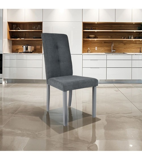 Sedia Eric in legno colore grigio con seduta in tessuto grigio set 2 pezzi