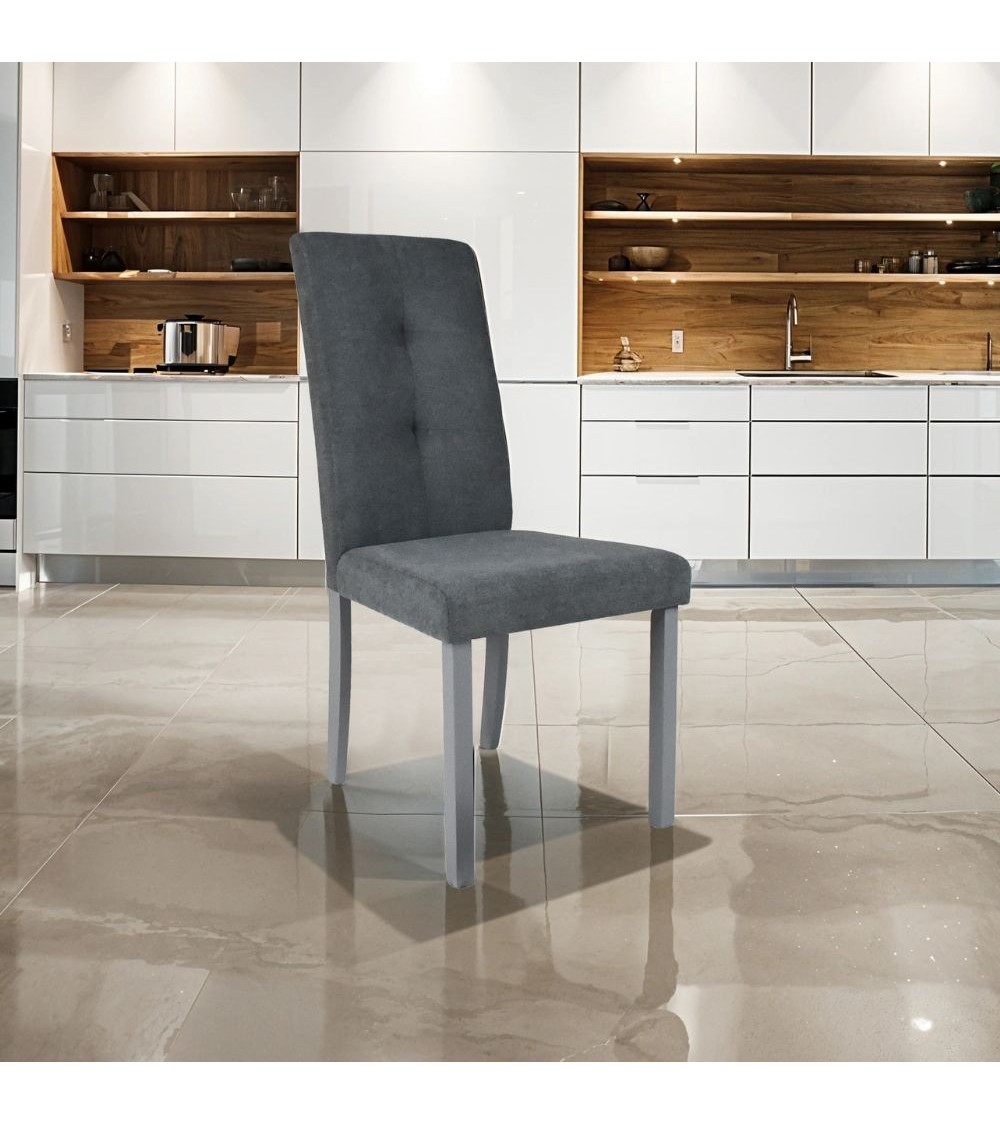 Sedia Eric in legno colore grigio con seduta in tessuto grigio set 2 pezzi