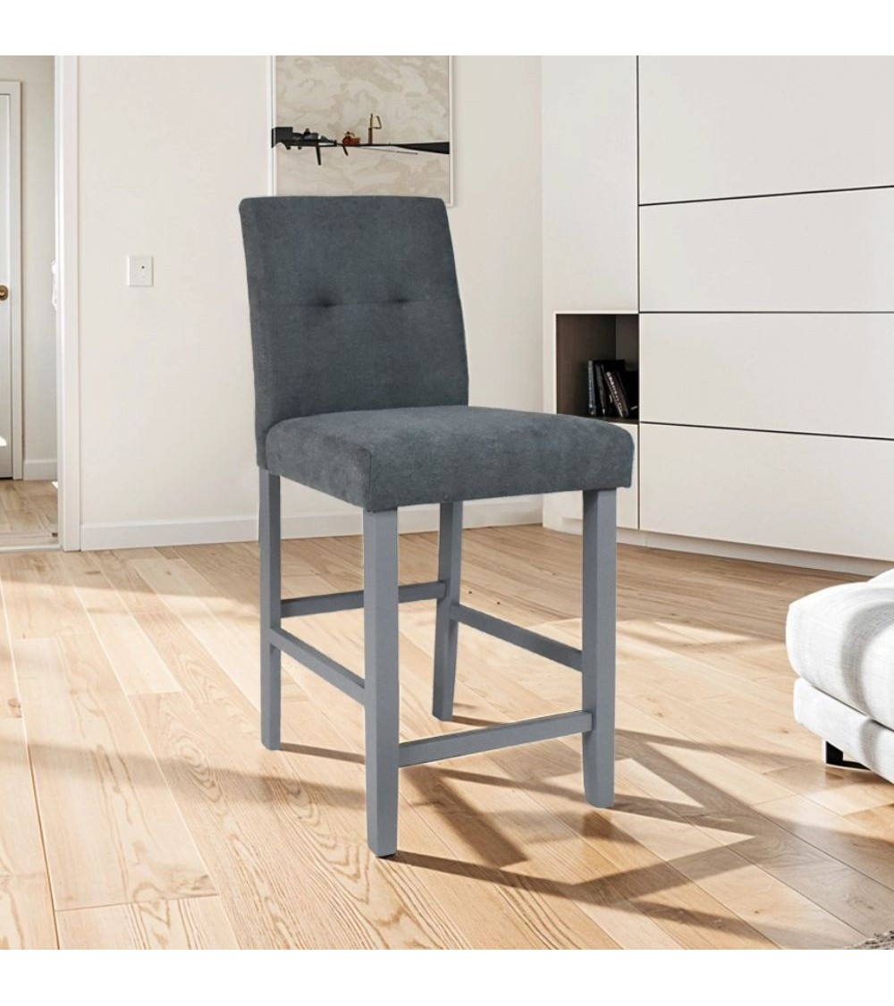 Sgabello Alex in legno colore grigio con seduta in tessuto grigio