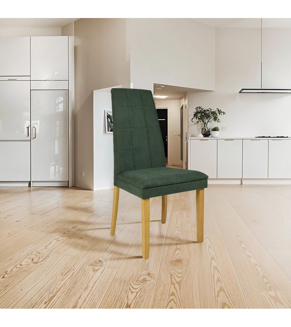 Sedia Tim in legno colore rovere e seduta in tessuto verde set 2 pezzi