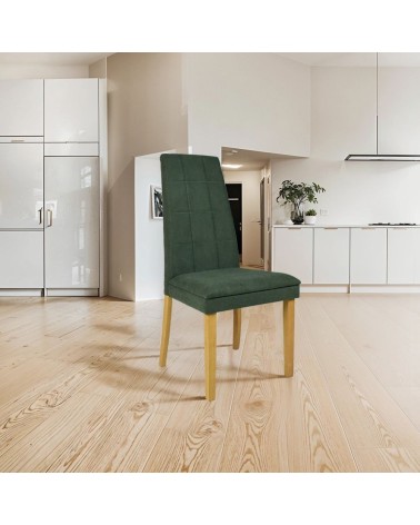 Sedia Tim in legno colore rovere e seduta in tessuto verde set 2 pezzi