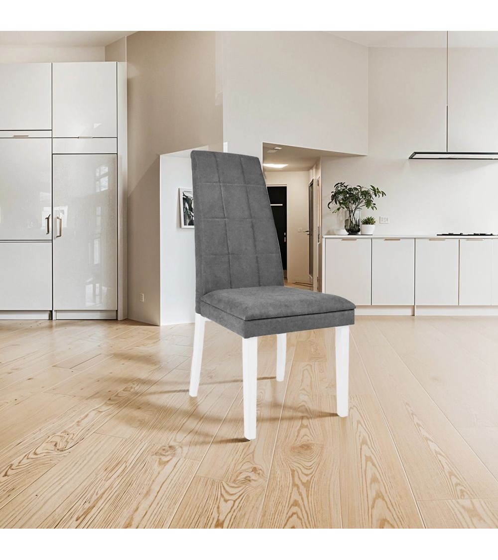 Sedia Tim in legno colore bianco e seduta in tessuto grigio set 2 pezzi