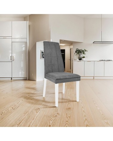 Sedia Tim in legno colore bianco e seduta in tessuto grigio set 2 pezzi