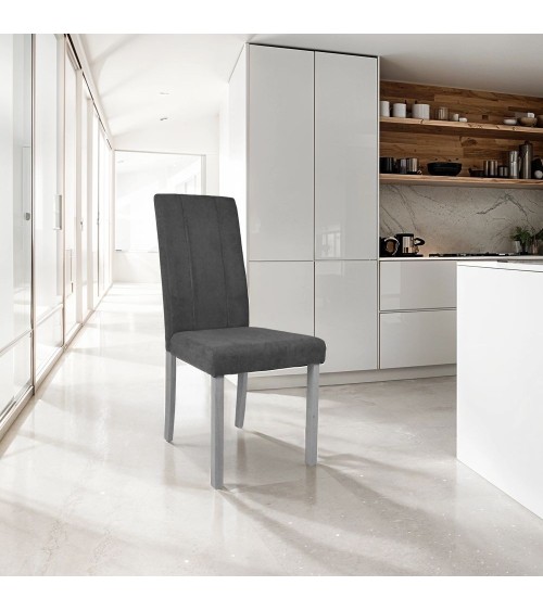 Sedia Tom in legno colore grigio con seduta in tessuto colore grigio set 2 pezzi