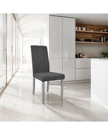 Sedia Tom in legno colore grigio con seduta in tessuto colore grigio set 2 pezzi