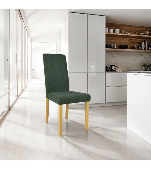 Sedia Tom in legno colore rovere con seduta in tessuto colore verde set 2 pezzi
