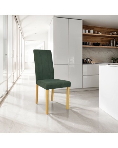 Sedia Tom in legno colore rovere con seduta in tessuto colore verde set 2 pezzi