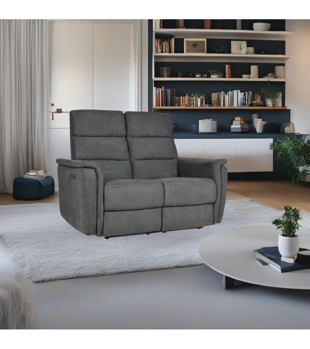 Divano Faber 2 posti con 2 recliner elettrici in tessuto dark grey
