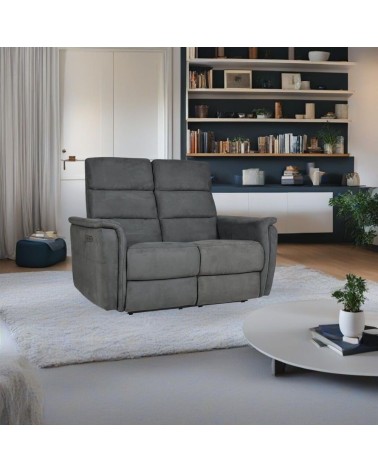 Divano Faber 2 posti con 2 recliner elettrici in tessuto dark grey