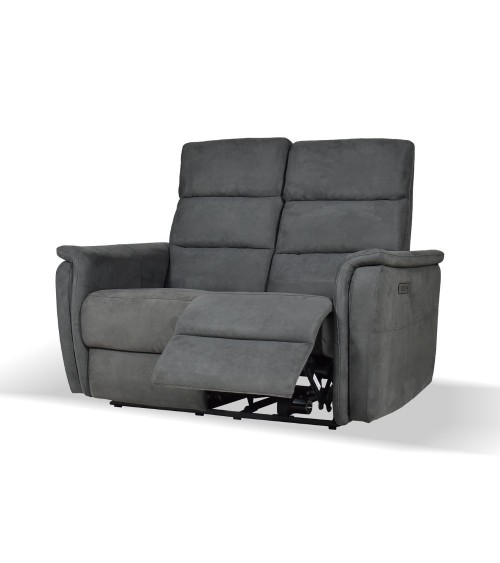 Divano Faber 2 posti con 2 recliner elettrici in tessuto dark grey