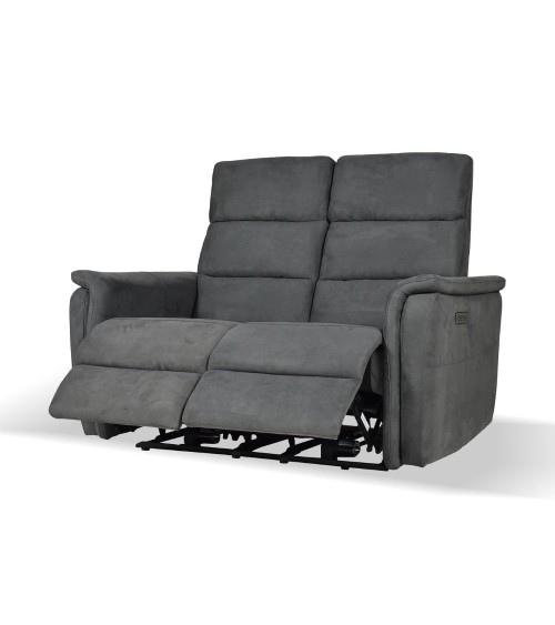 Divano Faber 2 posti con 2 recliner elettrici in tessuto dark grey