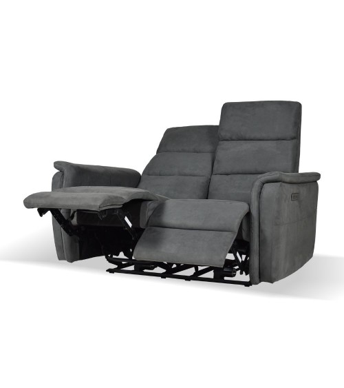 Divano Faber 2 posti con 2 recliner elettrici in tessuto dark grey