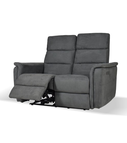 Divano Faber 2 posti con 2 recliner elettrici in tessuto dark grey