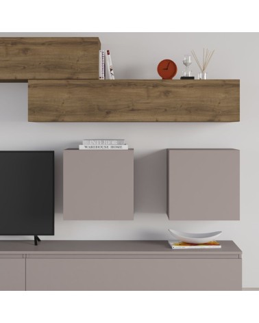 Parete attrezzata Licia in tortora e hitit noce H 186x40x250 cm.
