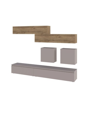 Parete attrezzata Licia in tortora e hitit noce H 186x40x250 cm.