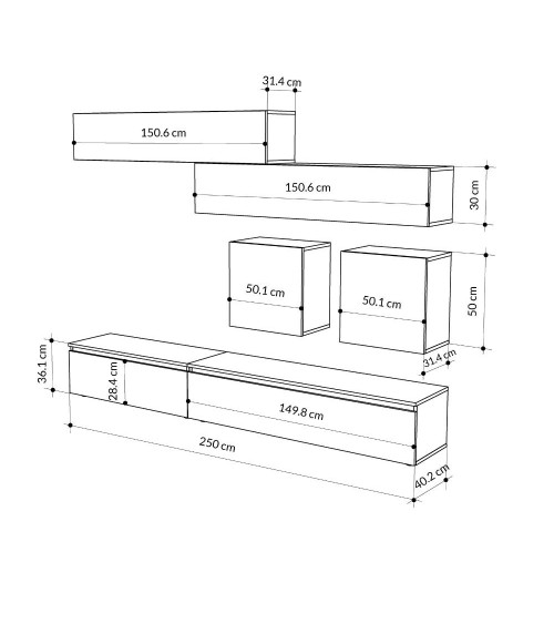 Parete attrezzata Licia in tortora e hitit noce H 186x40x250 cm.