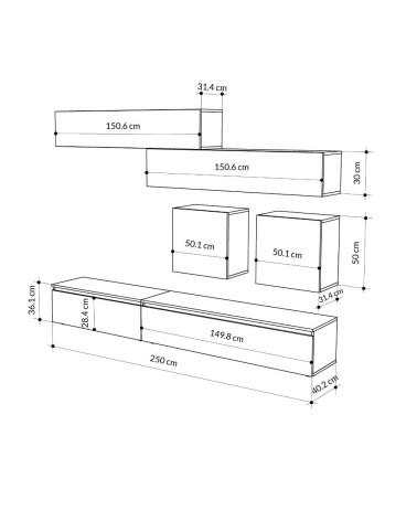 Parete attrezzata Licia in tortora e hitit noce H 186x40x250 cm.