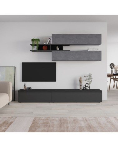 Parete attrezzata Venus colore antracite e cemento H 206.10x40x250 cm.