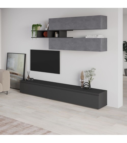 Parete attrezzata Venus colore antracite e cemento H 206.10x40x250 cm.