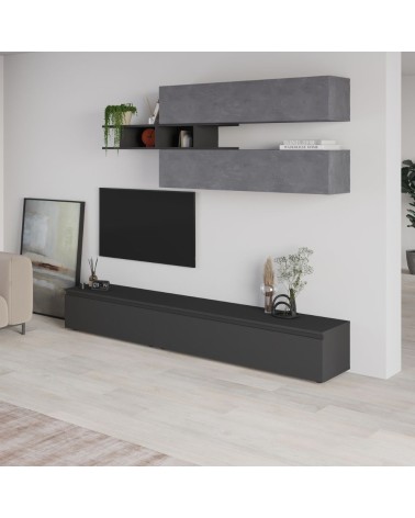 Parete attrezzata Venus colore antracite e cemento H 206.10x40x250 cm.