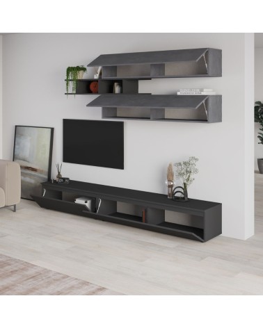 Parete attrezzata Venus colore antracite e cemento H 206.10x40x250 cm.