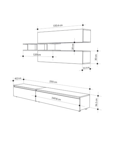 Parete attrezzata Venus colore antracite e cemento H 206.10x40x250 cm.