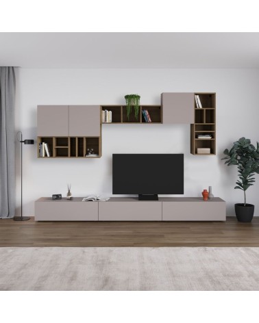 Parete attrezzata Big colore tortora e hitit noce H 192x32.50x300 cm