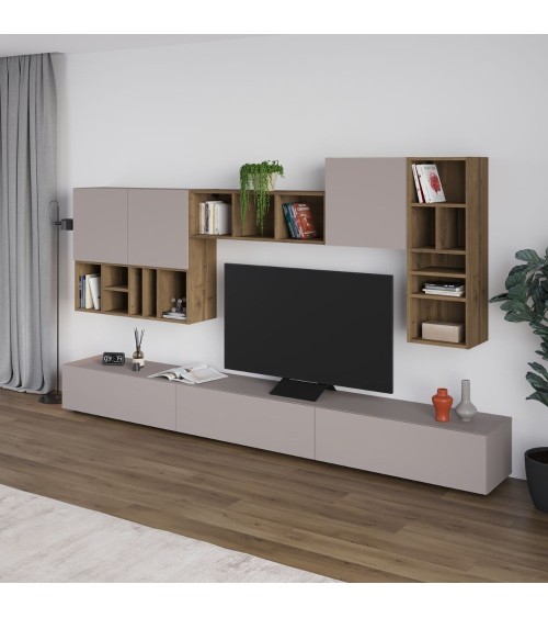 Parete attrezzata Big colore tortora e hitit noce H 192x32.50x300 cm