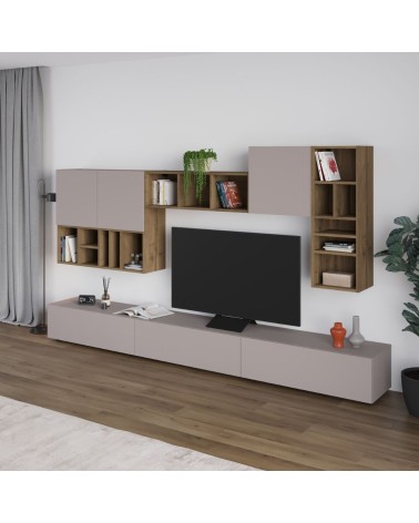 Parete attrezzata Big colore tortora e hitit noce H 192x32.50x300 cm