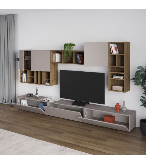 Parete attrezzata Big colore tortora e hitit noce H 192x32.50x300 cm
