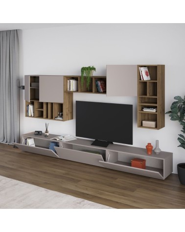 Parete attrezzata Big colore tortora e hitit noce H 192x32.50x300 cm
