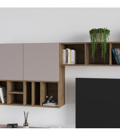 Parete attrezzata Big colore tortora e hitit noce H 192x32.50x300 cm