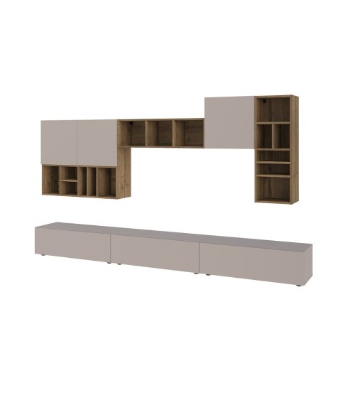 Parete attrezzata Big colore tortora e hitit noce H 192x32.50x300 cm
