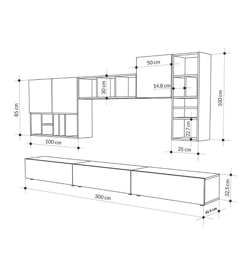 Parete attrezzata Big colore tortora e hitit noce H 192x32.50x300 cm