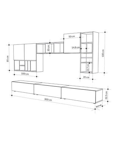 Parete attrezzata Big colore tortora e hitit noce H 192x32.50x300 cm