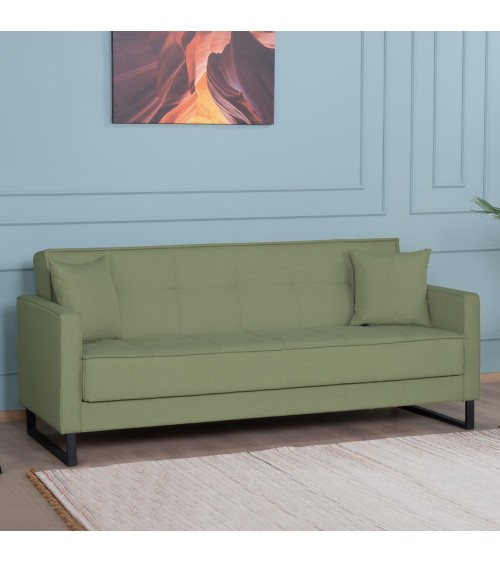 Divano letto contenitore Legen 3 posti in vellutino verde oliva 18-450