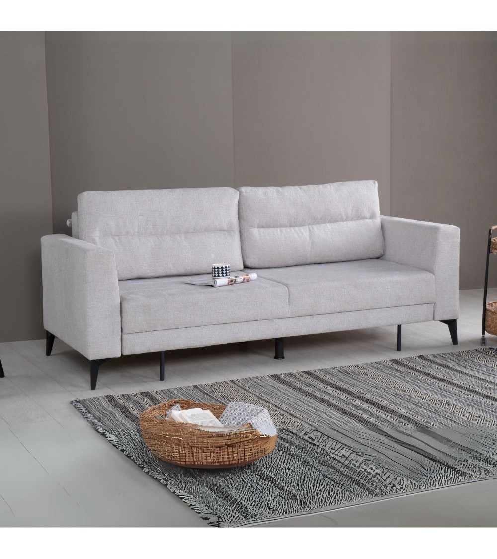 Divano letto Derry 3 posti in tessuto grigio chiaro 07-900