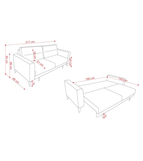 Divano letto Derry 3 posti in tessuto grigio chiaro 07-900