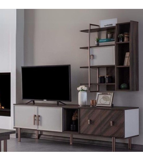 Base porta tv Merlin 4 ante battenti e 1 vano a giorno colore legno mozambik