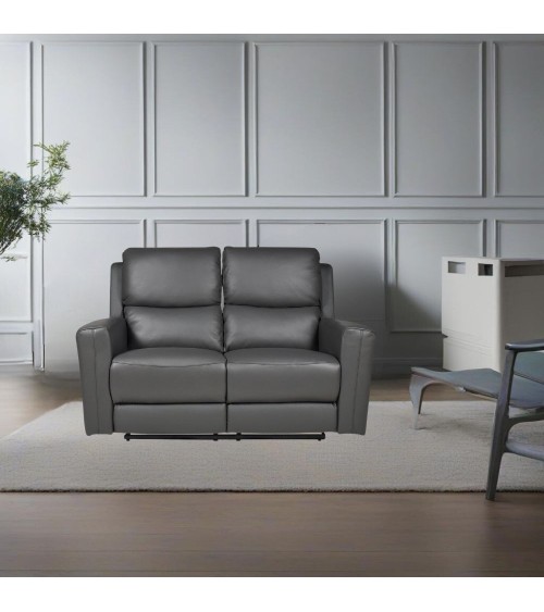 Divano recliner elettrici Claus 2 posti in vera pelle colore grigio scuro