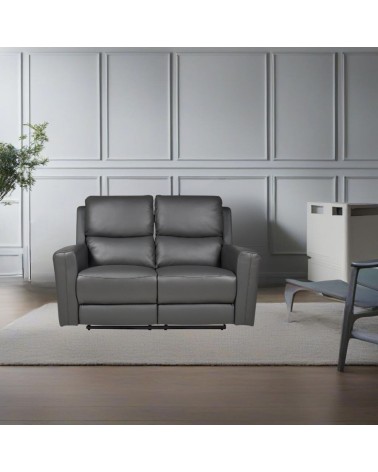 Divano recliner elettrici Claus 2 posti in vera pelle colore grigio scuro